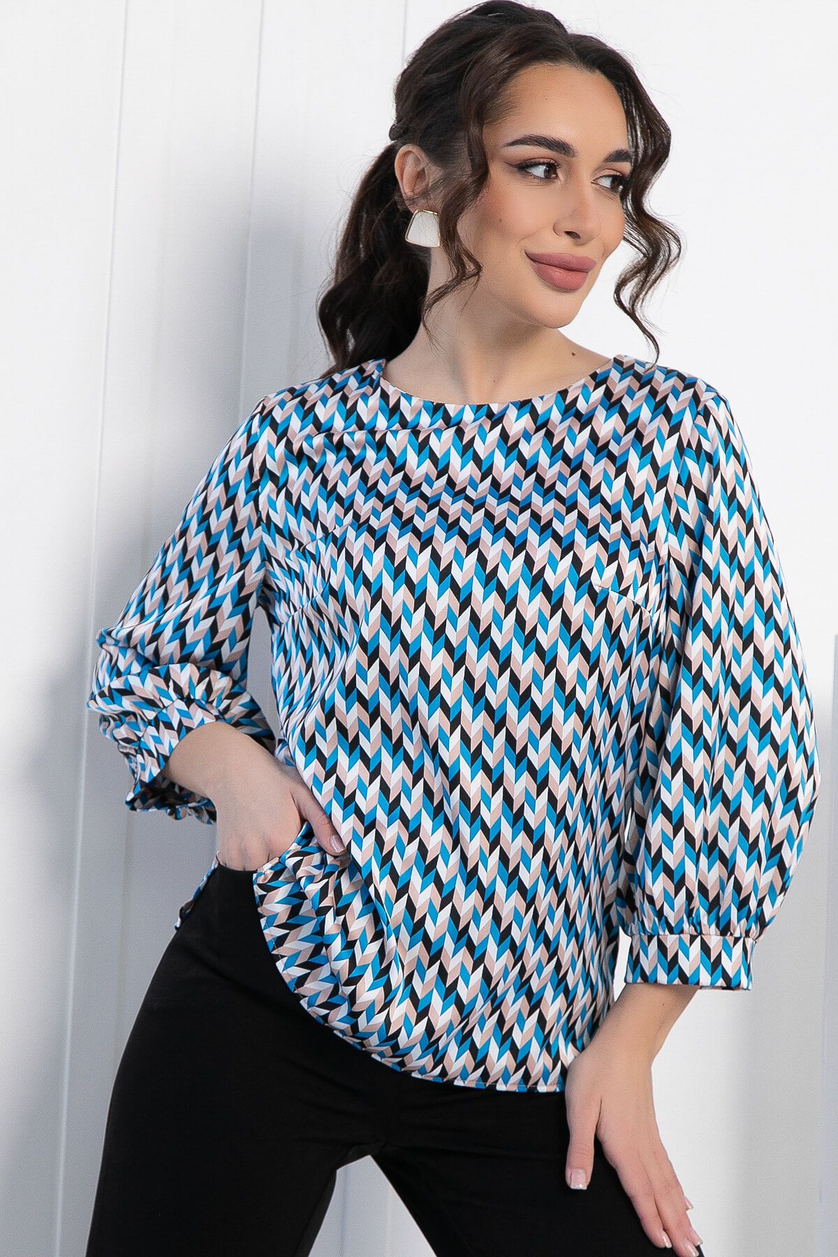 Блуза Мечта сезона (бежево-синяя) Б12910-16М