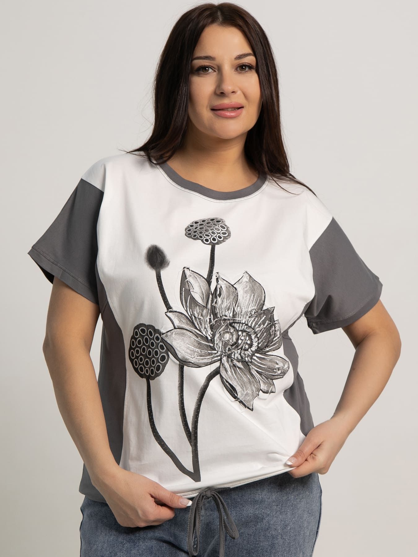 Блуза Нимфея (бело-серая) Б15609-18М