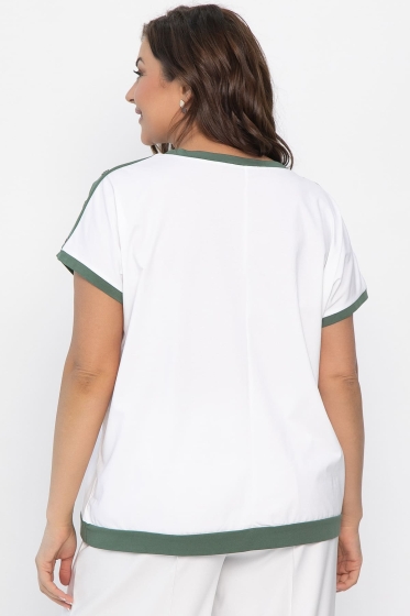 Блуза Далия (бело-оливковая) Б13805-20М