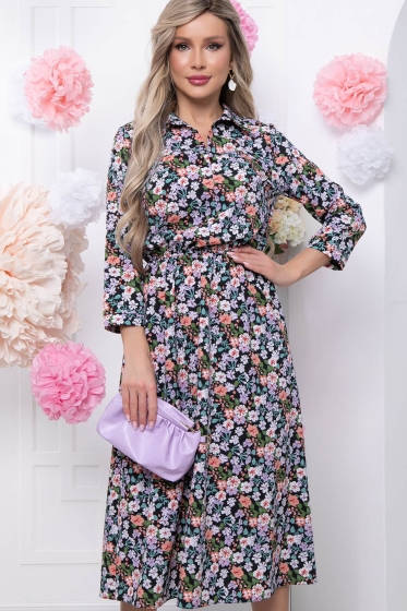 Платье "Городской романс" (блэк/васильки) П5787
