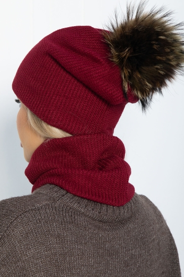 Комплект шапка с помпоном и снуд (вишня) ШПС15