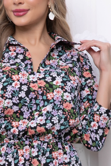 Платье "Городской романс" (блэк/васильки) П5787