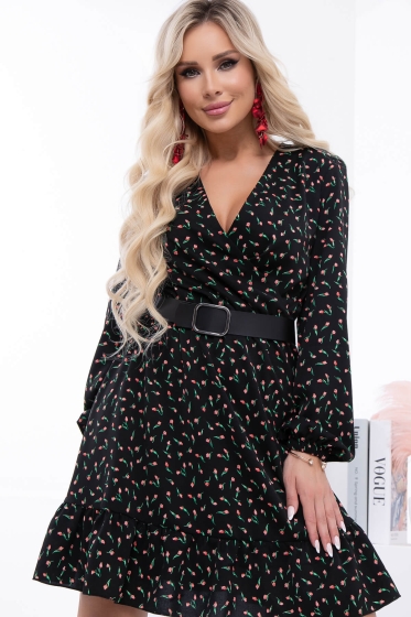 Платье "Мелания" (блэк/цветы) П7035