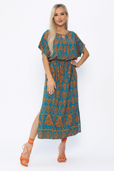Платье Вистерия (лазурно-оранжевое) П13908-5М