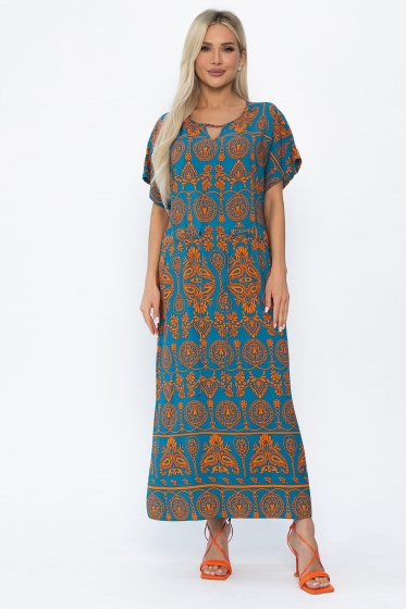 Платье Вистерия (лазурно-оранжевое) П13908-5М